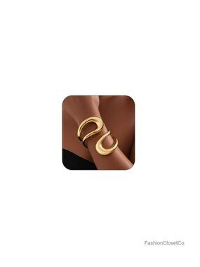Chunky Gold Bangle Bracelet - Polished Twisted Cuff for Women, Open Design,